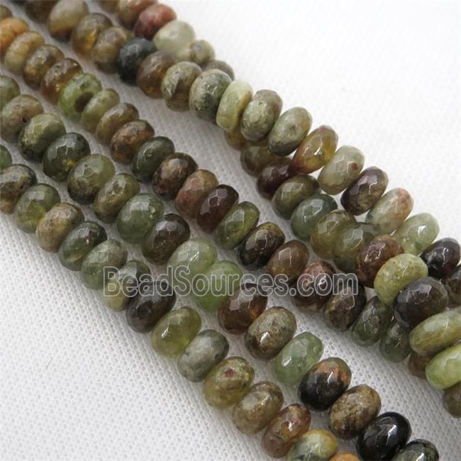 green Garnet Beads, faceted rondelle