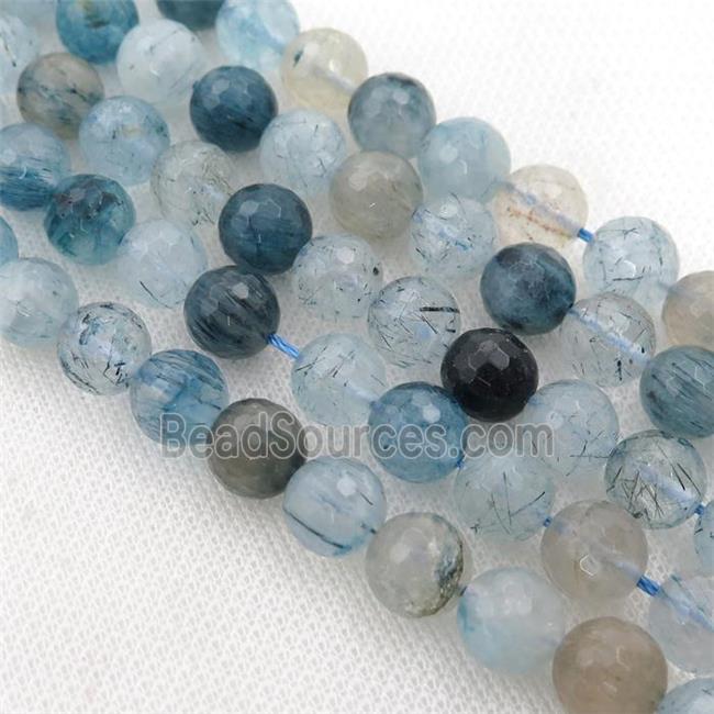 blue Rutilated Quartz Beads, faceted round