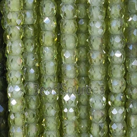 green Cubic Zircon Beads, faceted rondelle