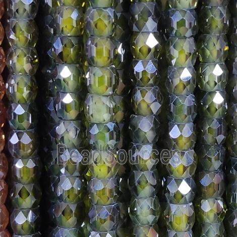 deep green Cubic Zircon Beads, faceted rondelle