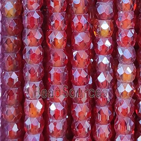 red Cubic Zircon Beads, faceted rondelle