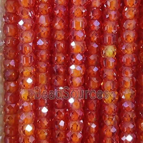 red Cubic Zircon Beads, faceted rondelle