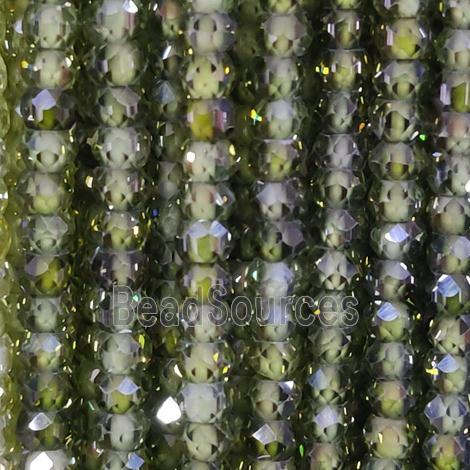 green Cubic Zircon Beads, faceted rondelle