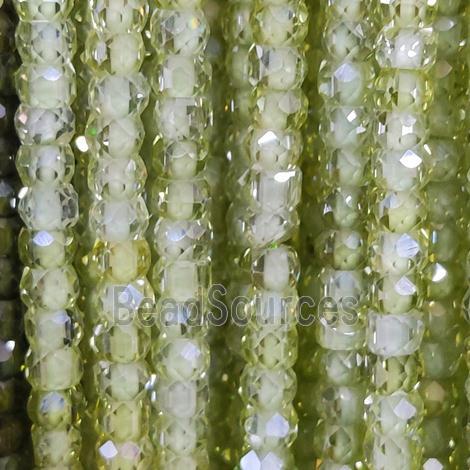 lt.green Cubic Zircon Beads, faceted rondelle