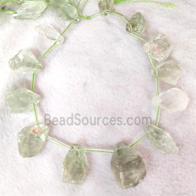 green Quartz teardrop nugget beads, topdrilled