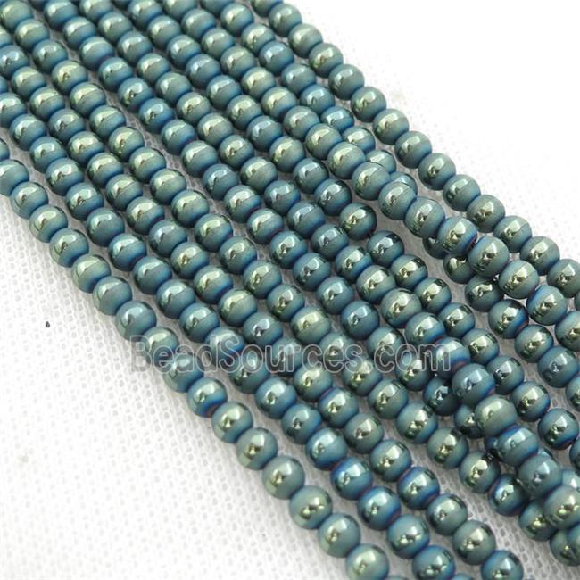 round Hematite Beads with line, matte, green electroplated