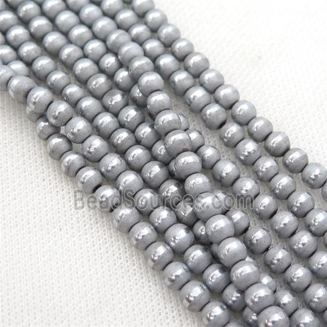 round Hematite Beads with line, matte, silver electroplated