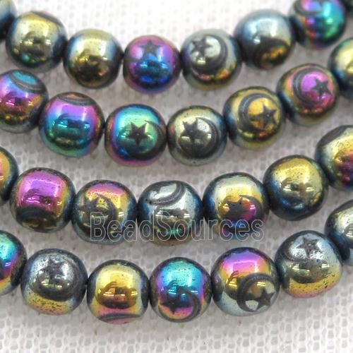 round rainbow Hematite Beads with moonstar