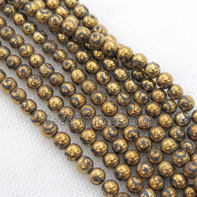 round gold Hematite Beads with moonstar