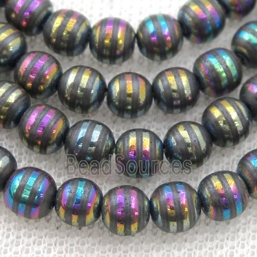 Round Hematite Beads with rainbow line