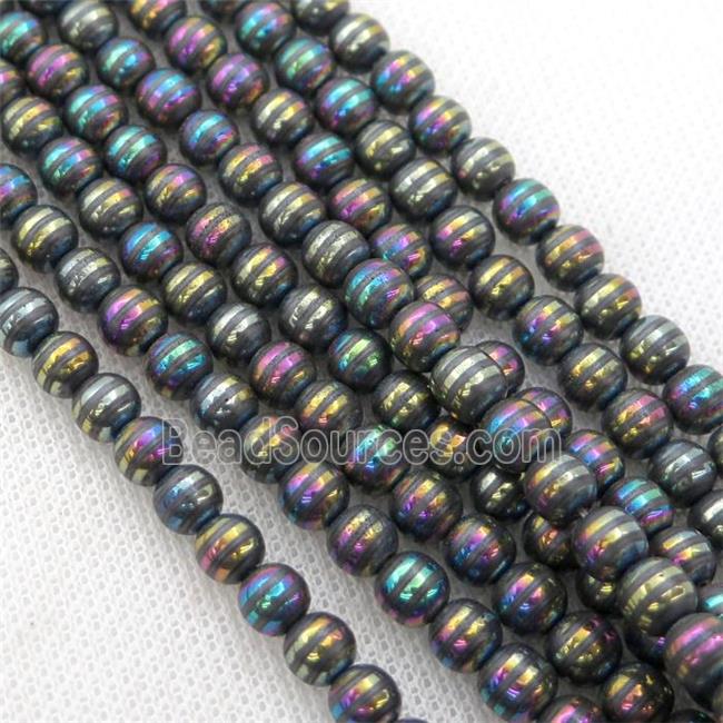 Round Hematite Beads with rainbow line