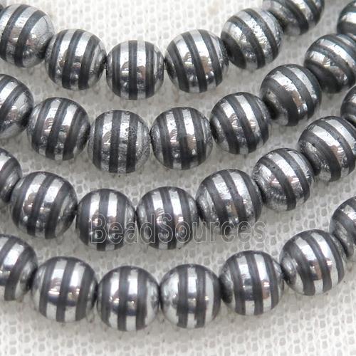 round black Hematite Beads with silver line