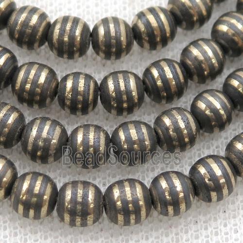 round black Hematite Beads with gold line