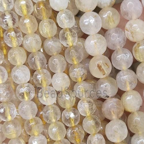 Gold Rutilated Quartz Beads, faceted round, B-grade