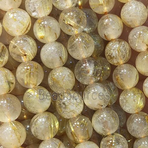 Gold Rutilated Quartz Beads, round, B-grade