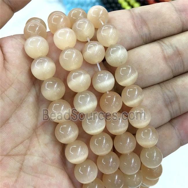 lt.peach round Cats Eye Stone Beads