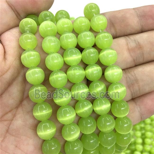 olive round Cats Eye Stone Beads