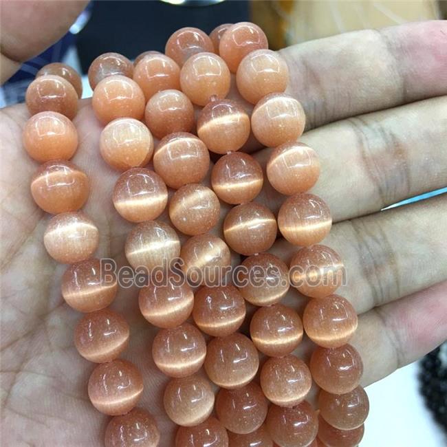 peach round Cats Eye Stone Beads