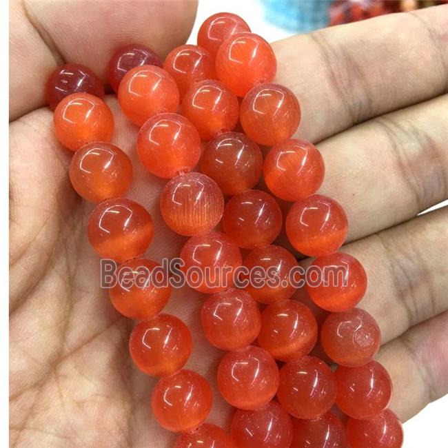 round Cats Eye Stone Beads, red