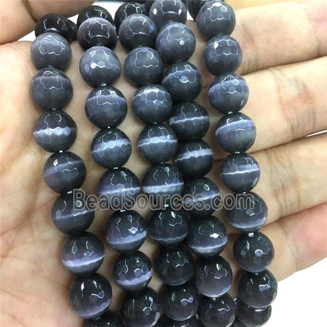 Darkgray Cat Eye Stone Beads Faceted Round