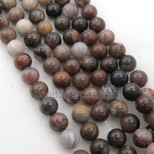 Wooden Petrified Jasper Beads, round