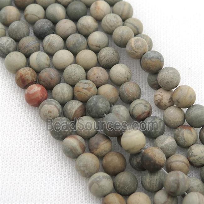 round Silver Leaf Jasper Beads, matte