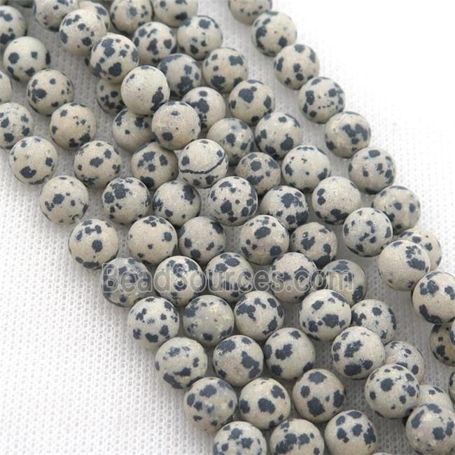 round black Dalmatian Jasper Beads, matte