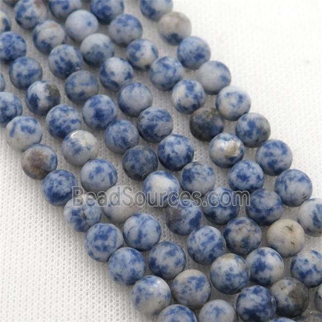 round blue Dalmatian Jasper Beads, matte