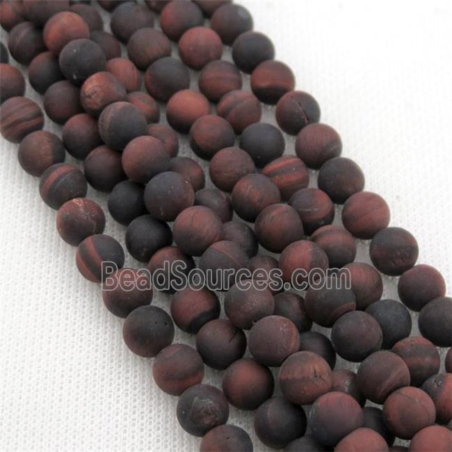 round Red Tiger Eye Stone Beads, matte