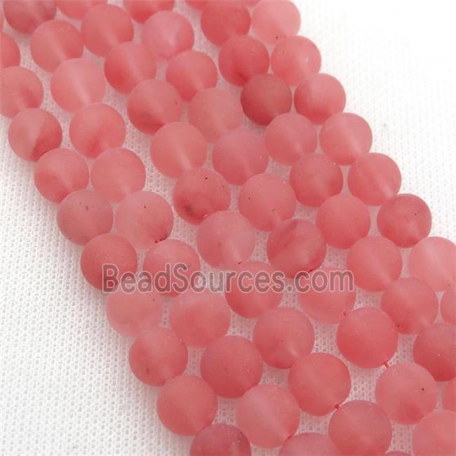 round pink watermelon Quartz beads, matte