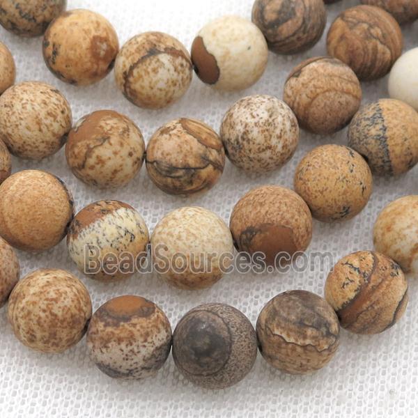 round yellow Picture Jasper Beads, matte