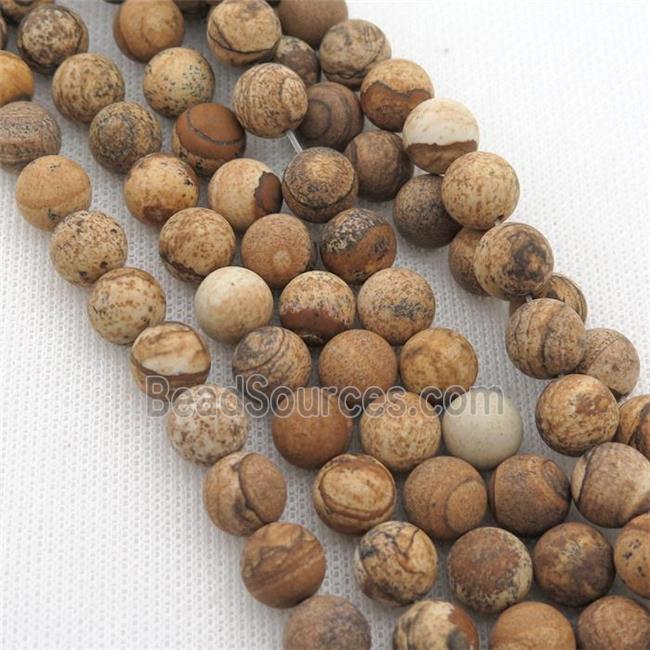 round yellow Picture Jasper Beads, matte