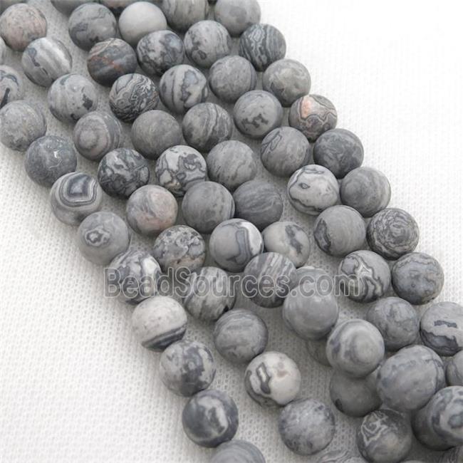 round gray Map Jasper Beads, matte