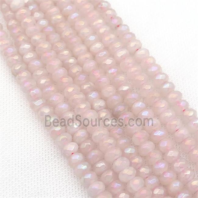 Natural Rose Quartz Beads, Faceted Rondelle, AB-color Electroplated