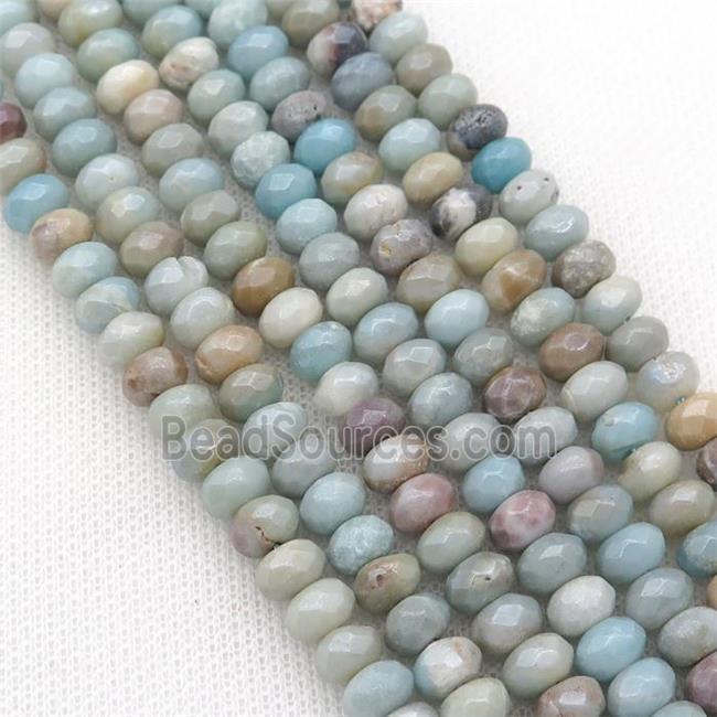 Chinese Amazonite Beads, Faceted Rondelle, Light Electroplated