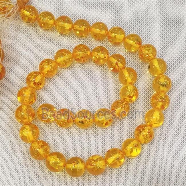 yellow synthetic Amber Beads, round