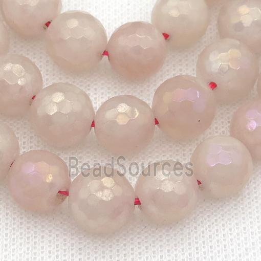 round Rose Quartz Beads, faceted, electroplated