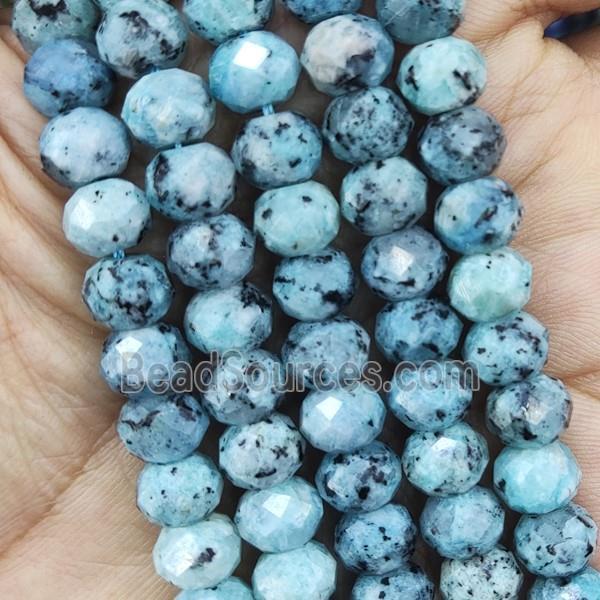 Natural Kiwi Jasper Beads Faceted Rondelle Blue Treated