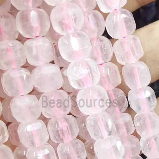 Rose Quartz cube beads, faceted