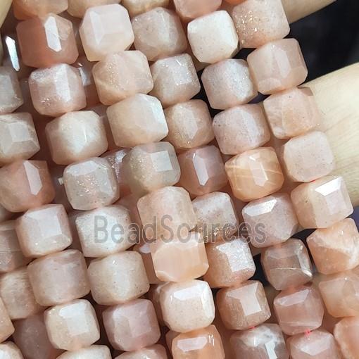 peach MoonStone Beads, faceted cube