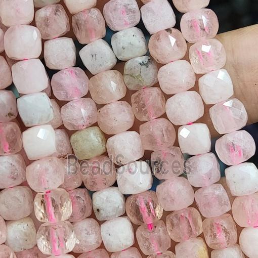 pink Morganite Beads, faceted cube