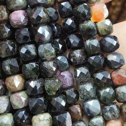 Tourmaline cube beads, faceted, multicolor