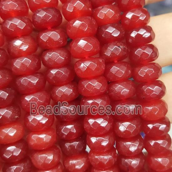 red Jade beads, faceted rondelle