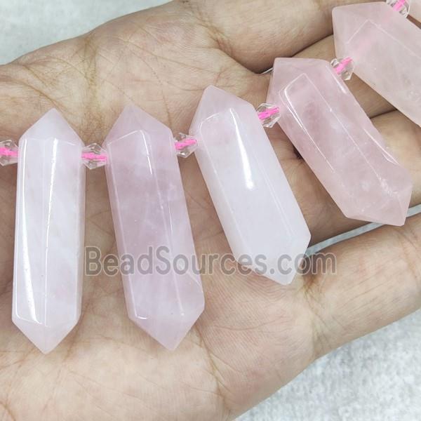 pink Rose Quartz bullet beads, top-drilled