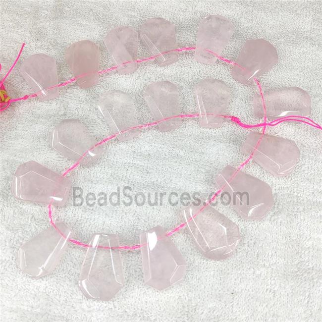 Rose Quartz teardrop beads, pink, top-drilled