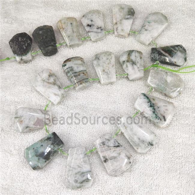 green Tree Agate teardrop beads, top-drilled