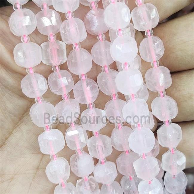 Rose Quartz Beads, pink, faceted cube