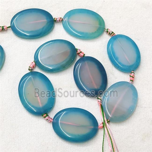 natural Agate Oval Beads, teal dye