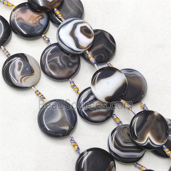 natural Agate Circle Beads, black