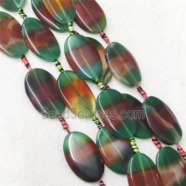 natural Agate Oval Beads, green red